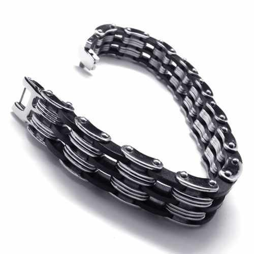 Shipping-Fashion-Jewelry-Stainless-Steel-Bracelet-Black-Silver-Circle ...