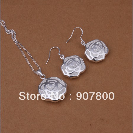 S371 Fashion Jewelry Set 925 Silver flower necklace & drop earrings Top quality free shipping 5set/lot(China (Mainland))