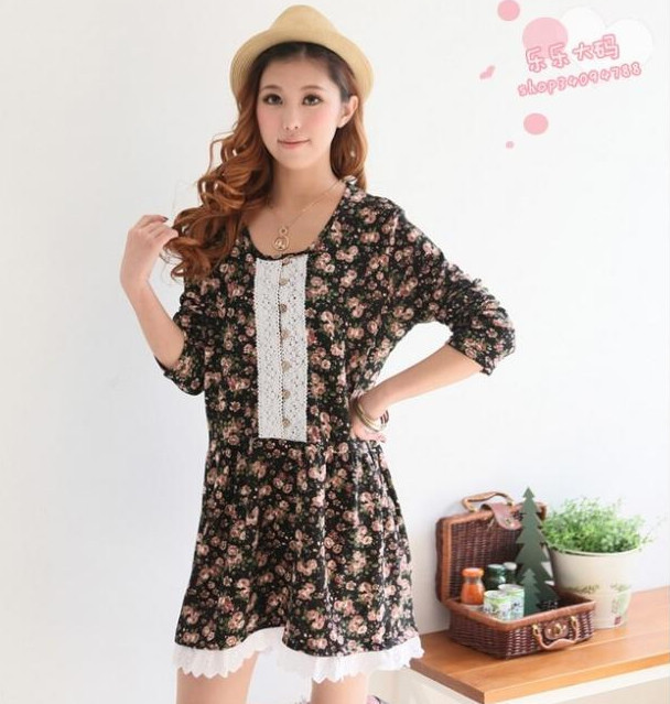 Japanese style elegant velvet small sweet mm plus size clothing basic one-piece dress(China (Mainland))