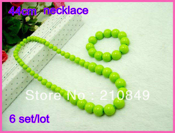 Children Jewellery Set Necklace+Bracelet green Ring Earrings Hair Accessories 6PC Kid Jewelry Wholesale 44cm .free shipping(China (Mainland))