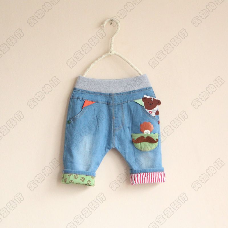 boys baby MP flanging legs Cowboy short pants Cartoon pasted cloth embroidered(China (Mainland))