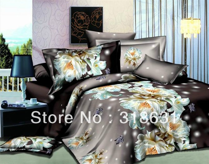 Cheap Printed Oil Painting Bedclothes Doona Duvet Cover Set Bedroom Sets 4pcs for Queen Full Bed Comforters, Fast Shipping(China (Mainland))