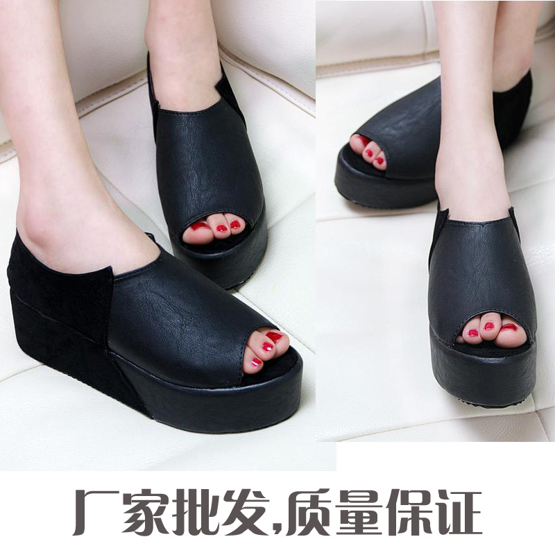 free shipping 2013 black open toe platform shoes platform shoes platform wedges single shoes women's shoes(China (Mainland))