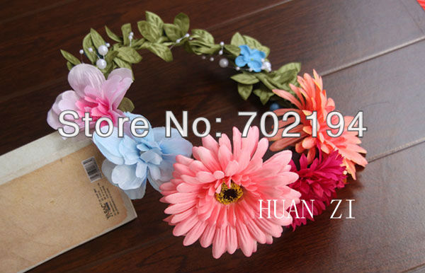 5pcs x Fashion Foresty girl flower head bands artificial garland with silk daisy wedding bridal or Hawaii garlands HZW17(China (Mainland))