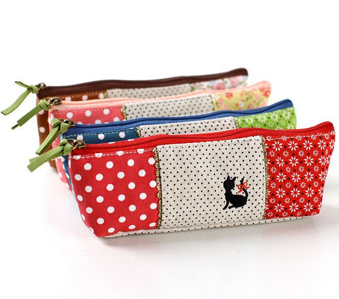 lovely flower cat style fabric creative pens stationery pencil bag . creative pens stationery pen & Cosmetic bags cases wallets(China (Mainland))