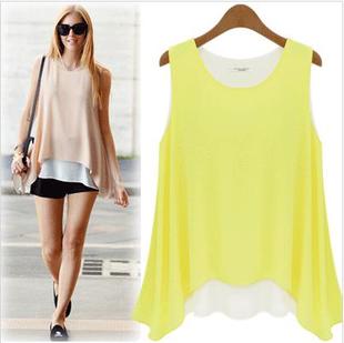 2013 summer new arrival fashion elegant candy color vest clip solid color chiffon shirt casual women's(China (Mainland))