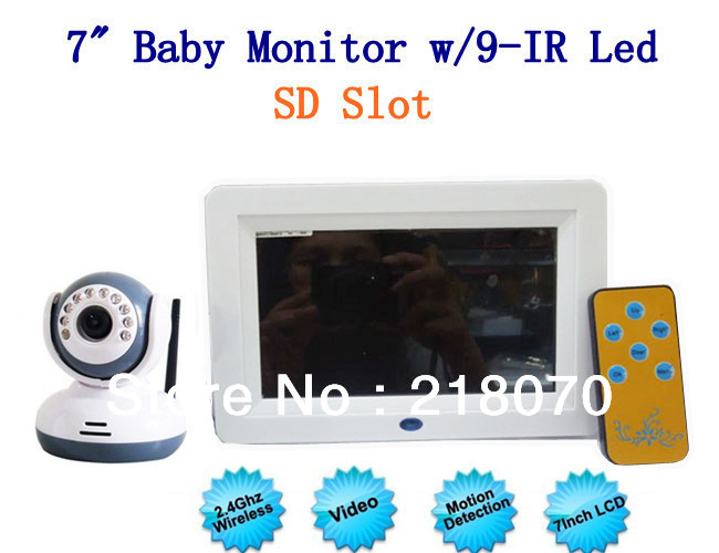 CZ-909 7 Inch TFT LCD 2.4GHz Multifunction Wireless Voice Control Baby Monitor with IR Night Vision/SD slot, Baby Camera(China (Mainland))