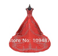 2014 high-grade red embroidered beaded tail wedding dress