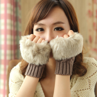 Winter thermal yarn knitted gloves semi-finger short arm sleeve plush wristiest mitring(China (Mainland))