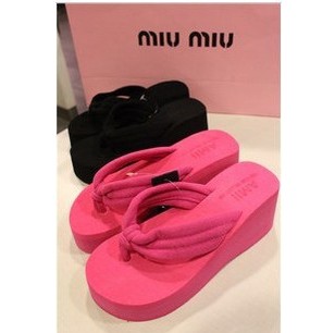 Eland candy color cotton cloth flip high-heeled platform flip flops beach slipper rose black summer new fashion 2013(China (Mainland))