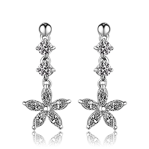 Jewelry luxury long beautiful flower-shaped 2 shine zirconium diamond cubic zircon drop earring stud earring kr123(China (Mainland))