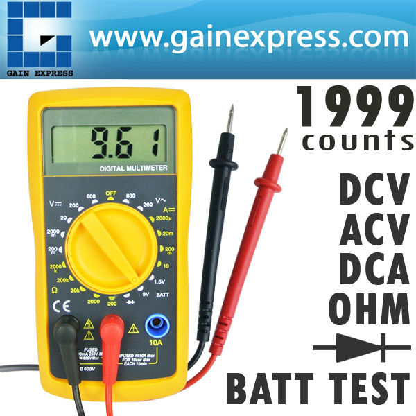 Digital Multimeter AC DC Voltage DC Current Resistance Diode Continuity Battery Test Meter Tester Checker with 1999 Reading(Hong Kong)