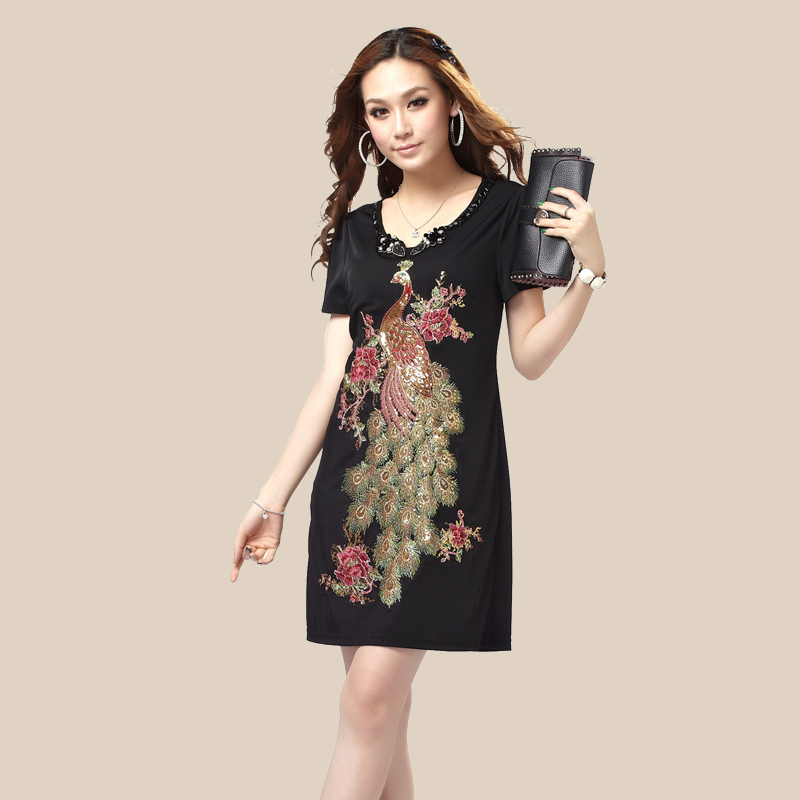 2013 summer women's national trend plus size embroidery high quality elegant short-sleeve 2223 one-piece dress(China (Mainland))