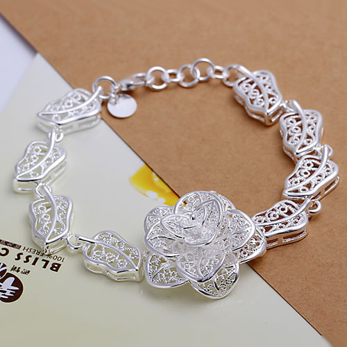 GSSPH244 wholesale,925 silver flower bracelets,beautiful chain,fashion jewelry, Nickle free,antiallergic,factory price(China (Mainland))