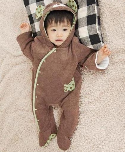 baby hooded one-piece rompers infant thicken embroidered double cotton gowns bodysuits coverall jumpsuits shortalls outfits Y188(China (Mainland))