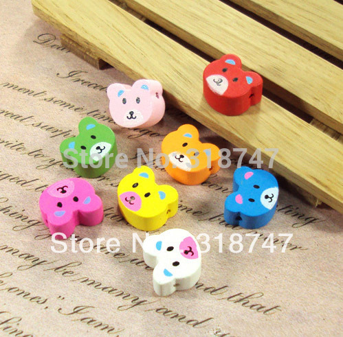 15 16MM 24pcs mixed color cartoon bear DIY accessories wooden beads jewelry making 017027006013