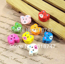 Free shipping wholesale 15*16MM 100pcs mixed color cartoon bear DIY accessories wooden beads jewelry making 17027006013