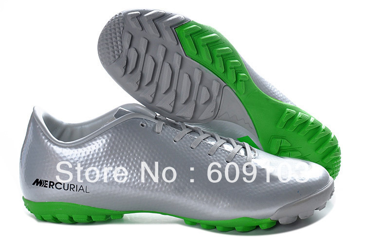 2013 Free Shipping Brand New Mens Soccer Football Shoes Cleats Boots TF - Silver / Black / Green Euro Size 39-45(China (Mainland))