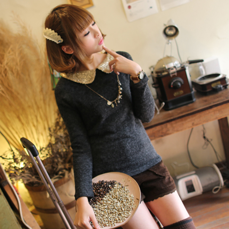 Fiinal all-match fashion gold paillette rabbit wool knitted basic shirt sy4165(China (Mainland))