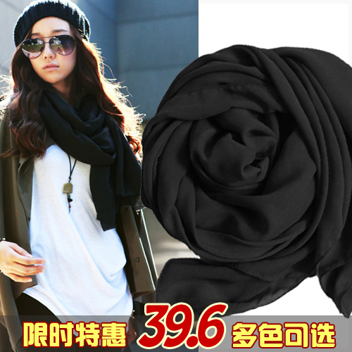 Cotton blending scarf female spring and summer beach towel solid color silk scarf black air conditioning cape 2 meters ultra(China (Mainland))
