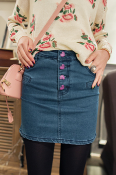 Love pink 3.25yumi buckle solid color slim all-match denim bag skirt(China (Mainland))
