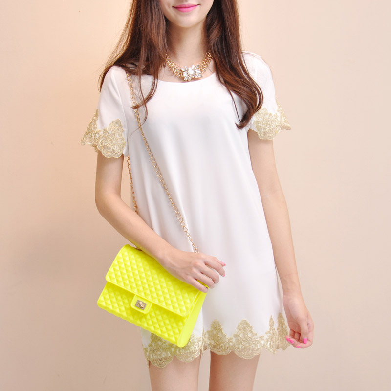 Free shipping women's spring and summer sweet color block patchwork cutout print one-piece dress short skirt fe1506(China (Mainland))
