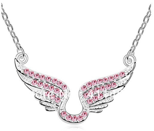 Cupid angel wings crystal necklace