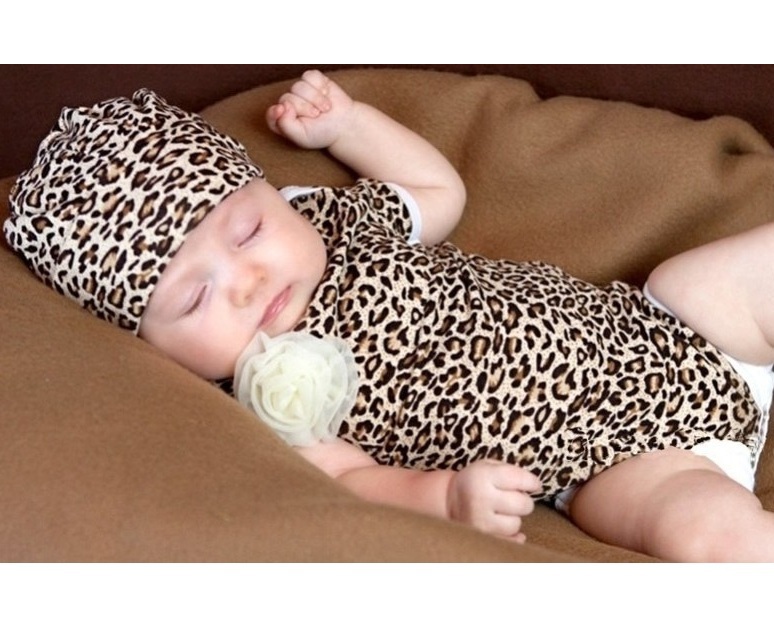 baby cotton leopard short sleeve rompers bodysuits new born coverall jumpsuit infant beanie caps 2pcs babywears garments P382(China (Mainland))