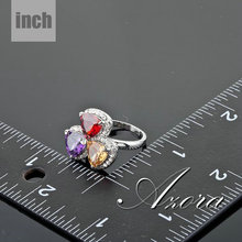 AZORA Platinum Plated 3pcs Multicolor Triangle Rhinestone Paved Garnet Cubic Zirconia Finger Ring TR0070