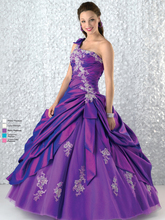 One-Shoulder Embellished With Fabric Flowers Detailing Sequins Or Beads Fairy-Tale Magic Ball Gowns Quinceanera Purple Dresses