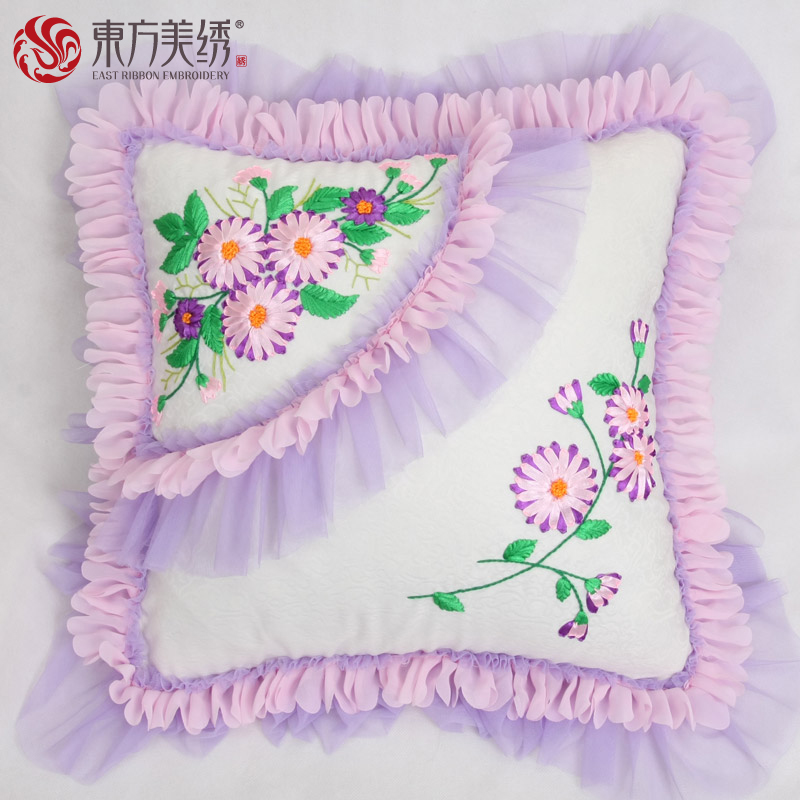 Simple ribbon embroidery pillow print i love my family ribbon embroidery flower series(China (Mainland))
