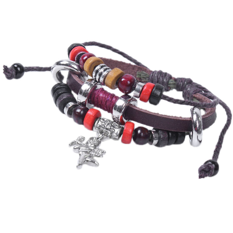 Free shipping 2015 new jewelry european style fashion cupid wedding gift punk hip wood bead cowhide