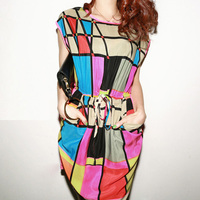 Free shipping Fashion Women's Novelty Dress Sleeveless Colorful Plaid O-neck Pocket Print Chiffon Mini Dresses