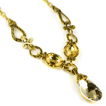 antique gold colored chain necklace with oversized topaz glass stones pendant jewelry NL 2075