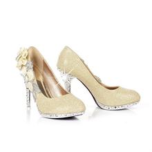NEW RED and golden Princess wedding the bride High heels shoes diamond crystal shoes