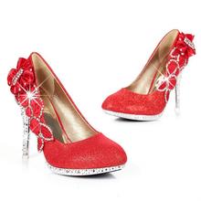 NEW RED and golden Princess wedding the bride High heels shoes diamond crystal shoes