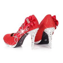 NEW RED and golden Princess wedding the bride High heels shoes diamond crystal shoes