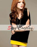 Stylish Loose Cotton Solid V Neck Short Sleeve Women T Shirt Free  Shipping