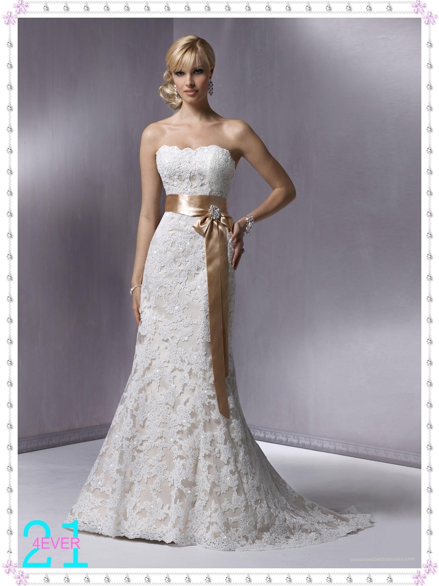 Gold And White Lace Wedding Dress Lace Wedding Dresses wd