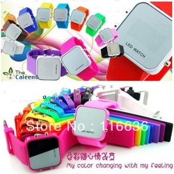 10pcs Silicone LED mirrow Square Sport Watch Men Women Jelly Silicon Rubber Man Ladies Fashion colors Wholesale LOT(China (Mainland))