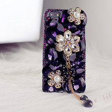 2014 New Arrival Luxury elegant flower full of big purple crystals case for iphone galaxy cover Free shipping A043