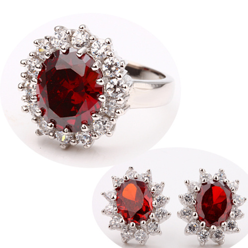 S049 Wholesale 18K Gold Plated Jewelry Sets Fashion CZ Jewellery Ring+Earrings With SWA Element Red Crystal For Wedding(China (Mainland))