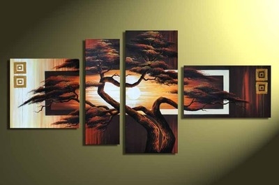 Artist handmade paint Large Art Oil Painting \\ \\ \\ \"pine tree \\ \\ \\\" on 4pc canvas NO framed(China (Mainland))