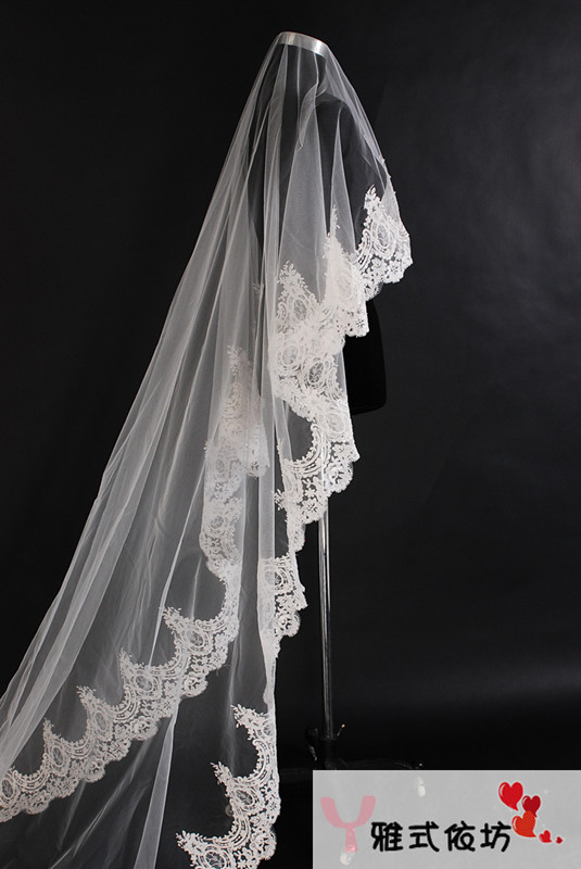 Freeshipping hot Quality luxury lace veil three meters wedding dress veil bridal veil long design veil(China (Mainland))