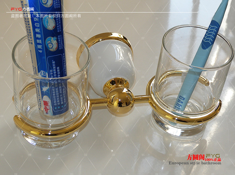 Free shipping luxury European style tumber and cup holder with 2 glass cup powder coated high class bathroom accessories(China (Mainland))