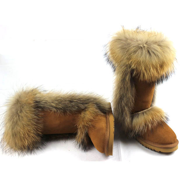 5815 high-leg boots fox fur boots snow boots tall boots cowhide cow muscle outsole(China (Mainland))