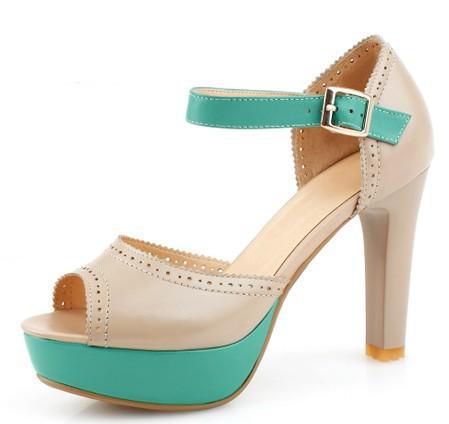 summer new European and American fish head waterproof leather high heel shoes thick heel sandals 0601