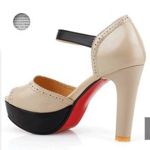 summer new European and American fish head waterproof leather high heel shoes thick heel sandals 0601