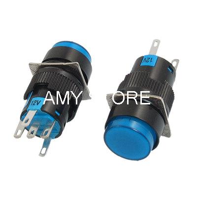 Panel Mount Blue Sign Round Latching Push Button Switch SPDT 12V DC Lamp 16mm Mounting Hole(China (Mainland))