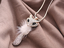 1pcs Free Shipping New Arrive Noble Lady Charming Fox Crystal Silver Plating Sweater Long Necklace Jewelry